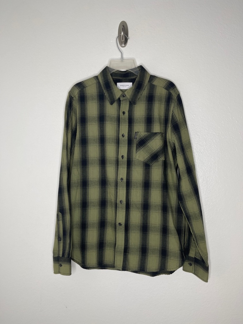 Ovadia & Sons Green Black Plaid Long Sleeve Cotton Shirt Size Medium